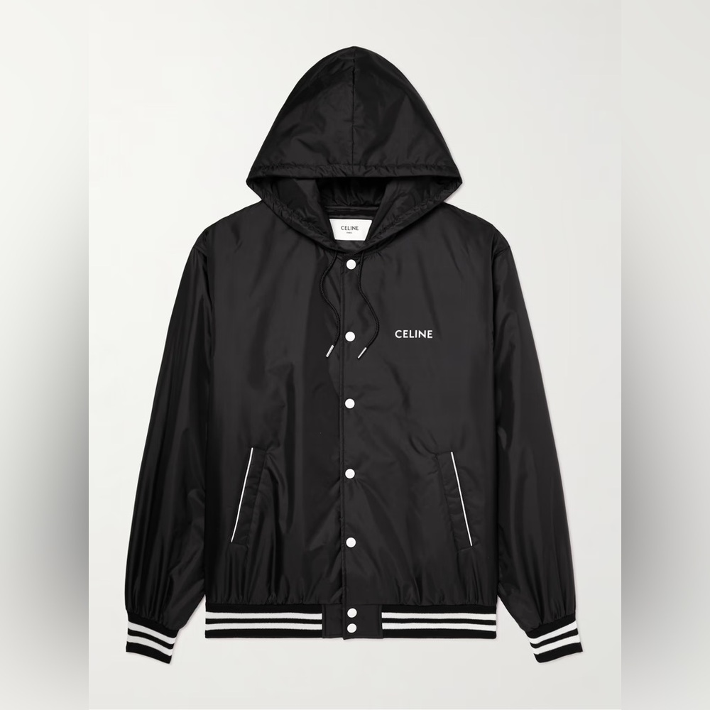 CELINE HOMME Logo-Embroidered Shell Hooded Jacket